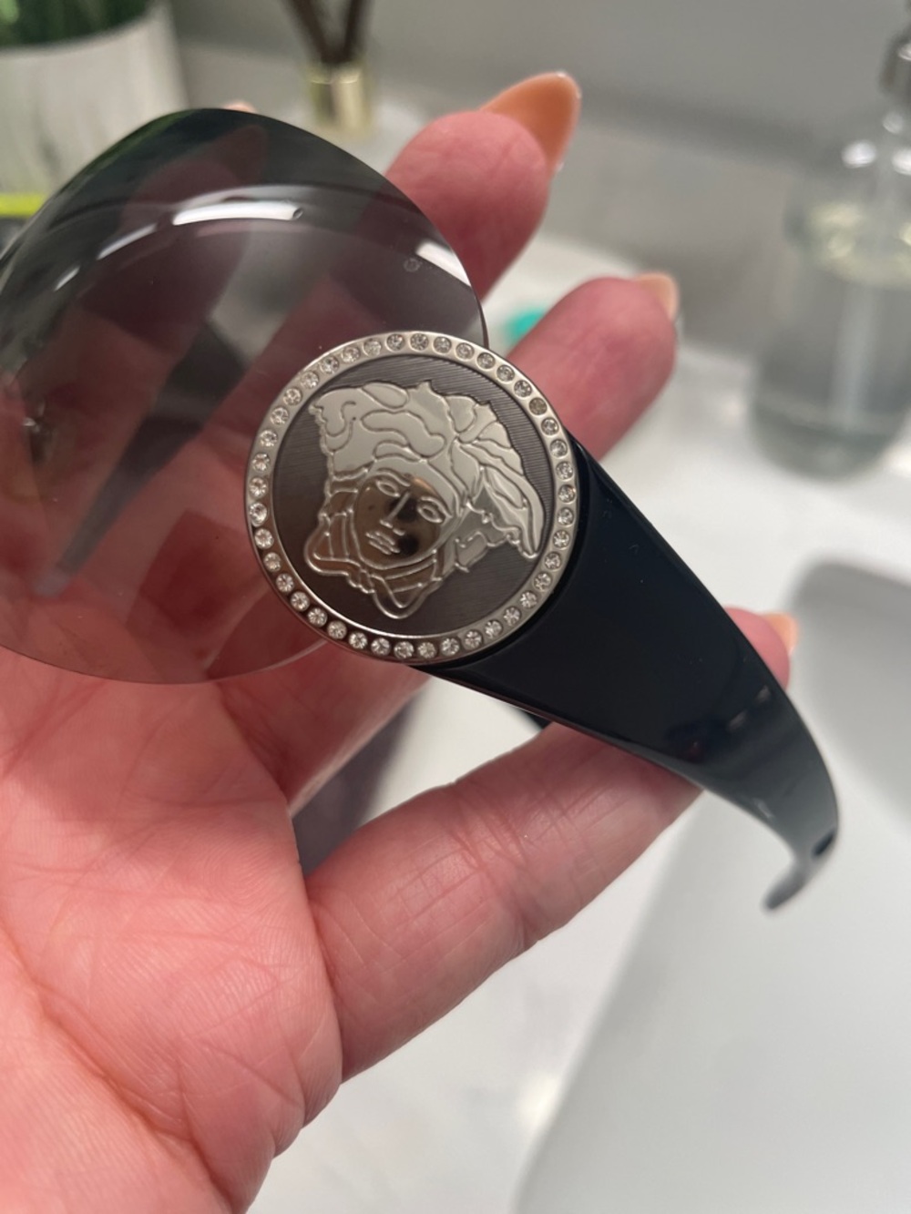 Versace Women's Wrap Sunglasses in Black Frames with Brown Gradient Lenses - Picture 2 of 7